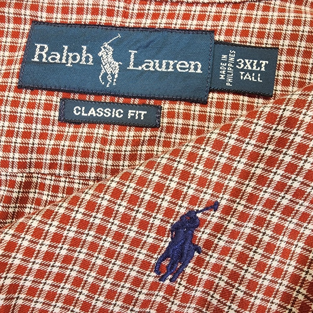 Ralph Lauren Mens 3XLT Maroon Classic Fit Plaid Long Sleeve Button Shirt‎